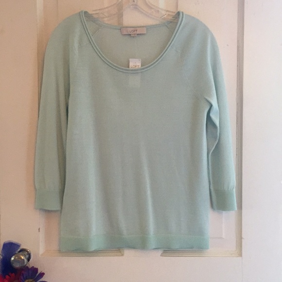 LOFT Sweaters - NWT LOFT Small aqua 3/4 sleeve sheer Knit Sweater